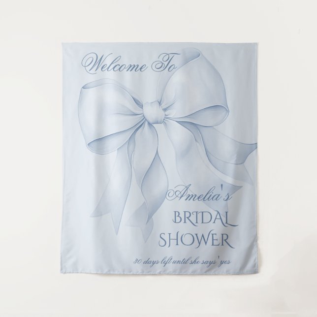 Dusty Blue Elegant Bow Bridal Shower Welcome Sign Tapestry (Front)