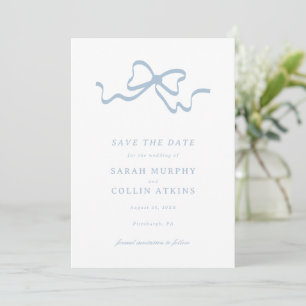 Dusty Blue Elegant Bow Save the Date Invitation