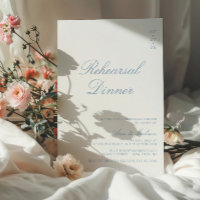 Dusty Blue Elegant Calligraphy Rehearsal Dinner