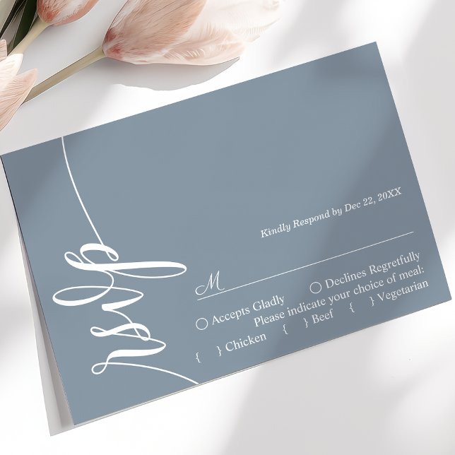 Dusty Blue Elegant Calligraphy Wedding RSVP Card (Creator Uploaded)
