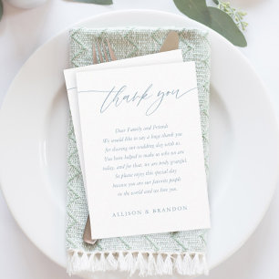 Dusty Blue Elegant Calligraphy Wedding Thank You  Place Card