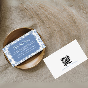 Dusty Blue Elegant Chinoiserie Wedding Details Enclosure Card
