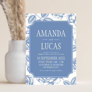 Dusty Blue Elegant Chinoiserie Wedding Invitation