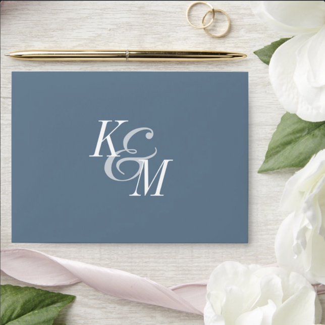 Dusty Blue Elegant Classic Monogram Wedding Envelope (Creator Uploaded)