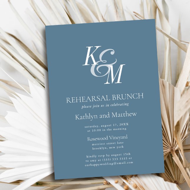 Dusty Blue Elegant Classic Rehearsal Brunch Invitation (Creator Uploaded)