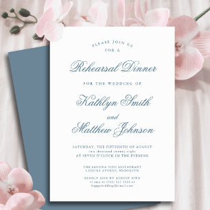 Dusty Blue Elegant Classic Script Rehearsal Dinner Invitation