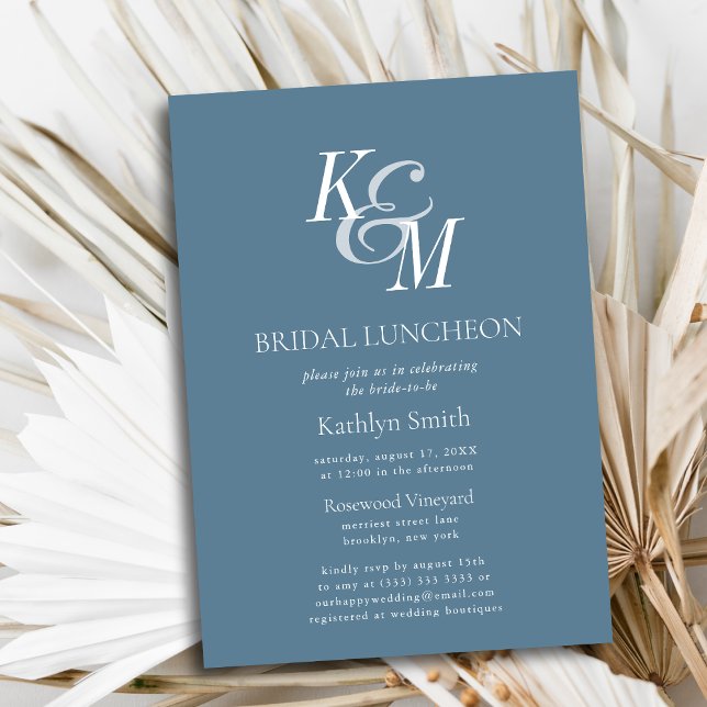 Dusty Blue Elegant Classic Simple Bridal Luncheon Invitation (Creator Uploaded)