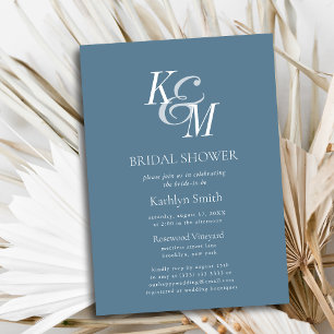 Dusty Blue Elegant Classic Simple Bridal Shower Invitation
