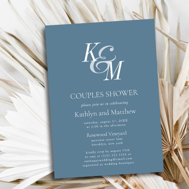 Dusty Blue Elegant Classic Simple Couples Shower Invitation (Creator Uploaded)