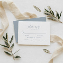 Dusty Blue Elegant Clean Script Wedding RSVP Card