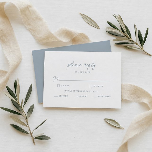 Dusty Blue Elegant Clean Script Wedding RSVP Card (Creator Uploaded)