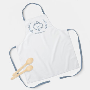 Dusty Blue Elegant Custom Monogrammed Crest Logo Apron