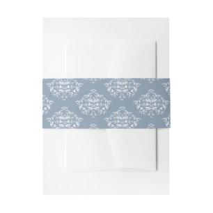 Dusty Blue Elegant Damask Invitation Bands Belly Band
