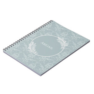 Dusty Blue Elegant Damask Personalised Notebook