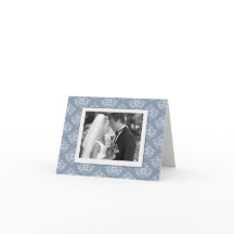 Dusty blue Elegant Damask Photo Thank you Card