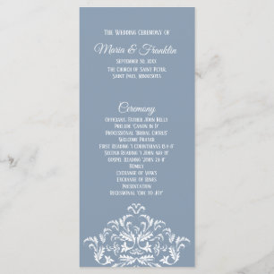 Dusty Blue Elegant Damask Program Rack Card