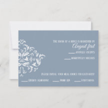Dusty Blue Elegant Damask RSVP card