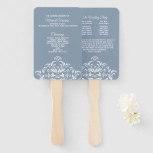 Dusty Blue Elegant Damask Wedding Program Fan