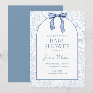 Dusty Blue Elegant Floral Baby Shower Invitation