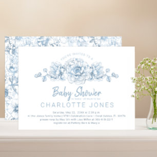Dusty Blue Elegant Floral Baby Shower Invite