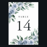 Dusty Blue Elegant Floral Boho Rose Rustic Wedding Table Number<br><div class="desc">Design features elegant watercolor greenery with boho dusty blue rose floral elements</div>