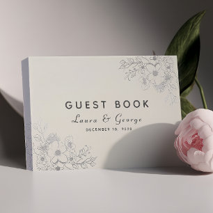 Dusty Blue Elegant Floral Boho Wedding Guest Book