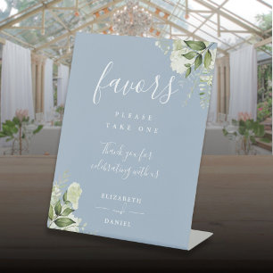 Dusty Blue Elegant Floral Greenery Favours Pedestal Sign