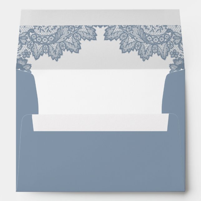 Dusty Blue Elegant Floral Lace Wedding Envelope (Back (Bottom))