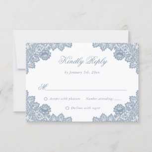 Dusty Blue Elegant Floral Lace Wedding RSVP Card