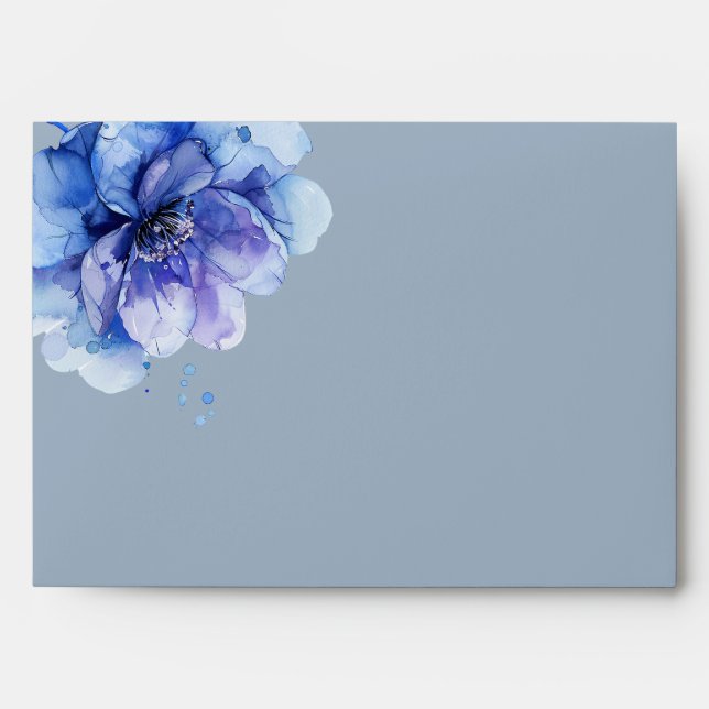 Dusty Blue Elegant Floral Return Address Envelope (Front)