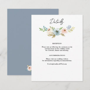 Dusty Blue Elegant Floral Rustic Wedding Enclosure Card