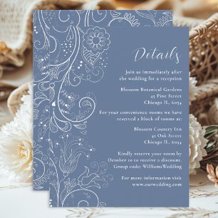 Dusty Blue Elegant Floral Wedding Details Enclosure Card