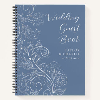 Dusty Blue Elegant Floral Wedding Guest Book