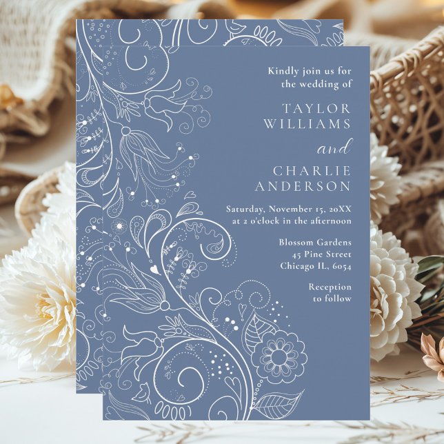 Dusty Blue Elegant Floral Wedding Invitation (Creator Uploaded)