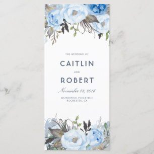 Dusty Blue Elegant Floral Wedding Programs Programme