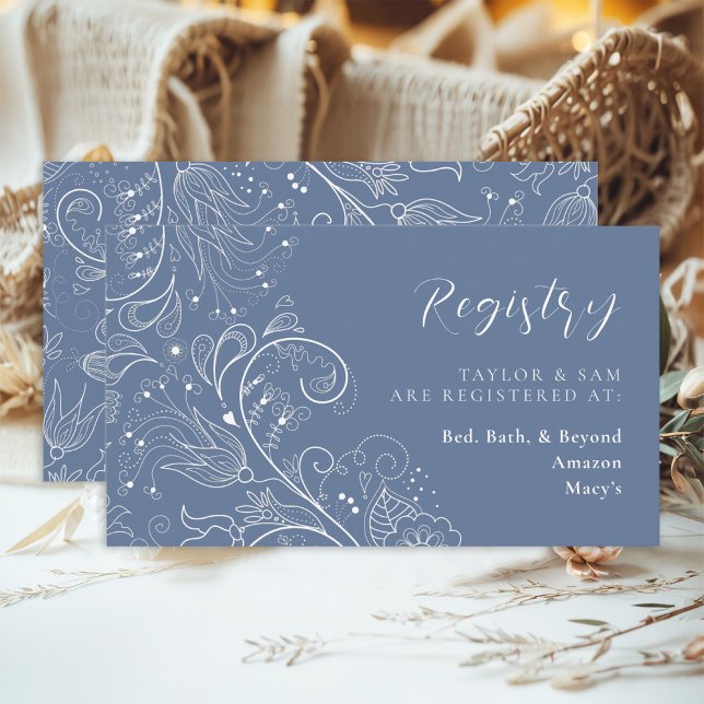 Dusty Blue Elegant Floral Wedding Registry Enclosure Card (Creator Uploaded)