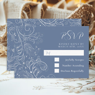 Dusty Blue Elegant Floral Wedding RSVP Card