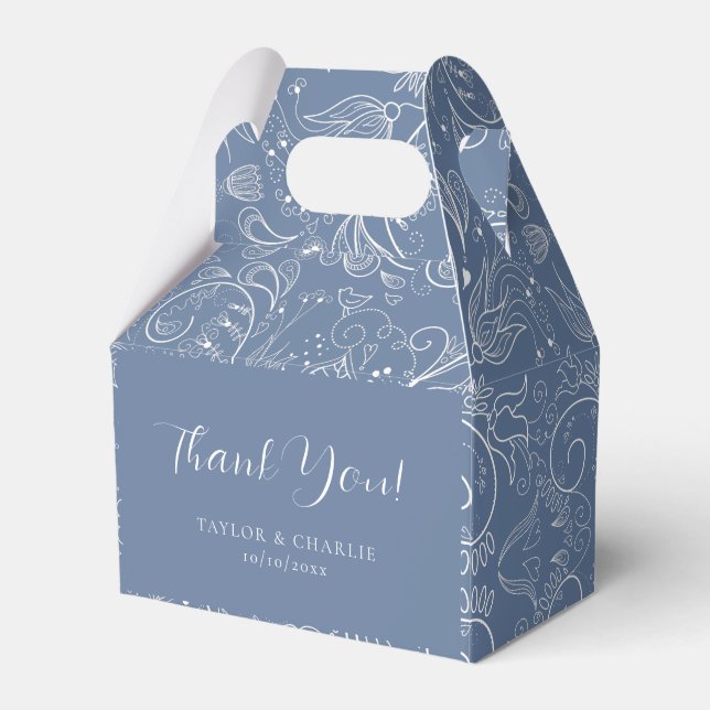 Dusty Blue Elegant Floral Wedding Thank You Favour Box (Front Side)
