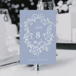 Dusty Blue Elegant French Floral Crest  Table Number<br><div class="desc">Classic French victorian blue floral crest table number. For more advanced customisation of this design,  please click the DESIGN TOOL BUTTON above!</div>