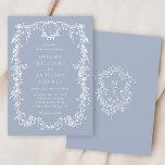 Dusty Blue Elegant French Floral Wedding           Invitation<br><div class="desc">Elegant blue floral frame wedding invitation with a floral crest and monograms on the back.
For more advanced customisation of this design,  please click the DESIGN TOOL BUTTON above!</div>