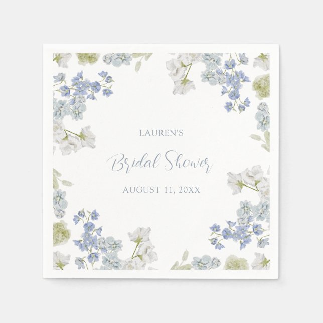 Dusty Blue Elegant Garden Vintage Bridal Shower Napkin (Front)