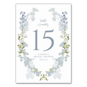 Dusty Blue Elegant Garden Vintage Bridal Shower Table Number