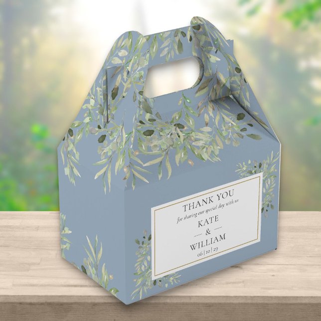 Dusty Blue Elegant Greenery Wedding Thank You Favour Box (Creator Uploaded)