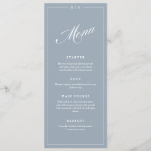 Dusty Blue Elegant Handwriting Wedding Dinner  Menu