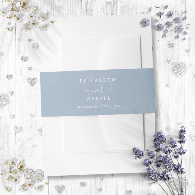 Dusty Blue Elegant Heart Wedding Invitation Belly Band (Dusty Blue Elegant Heart Wedding Invitation Belly Band)
