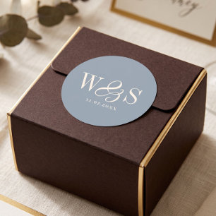 Dusty Blue elegant initial wedding couples Classic Round Sticker