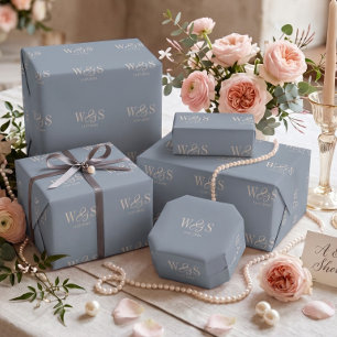 Dusty Blue elegant initial wedding couples Wrapping Paper