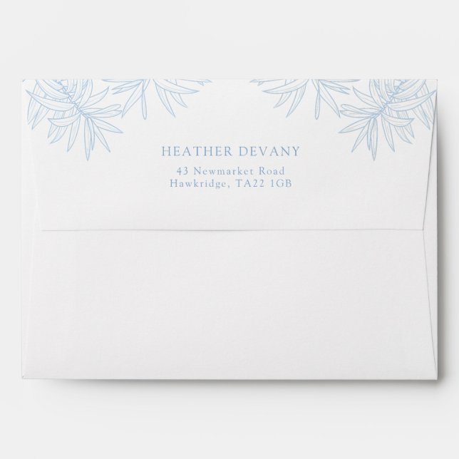Dusty Blue Elegant Minimalist Botanical  Envel Envelope (Back (Top Flap))