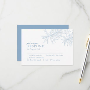 Dusty Blue Elegant Minimalist Botanical RSVP Card