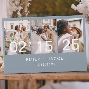 Dusty Blue Elegant Minimalist Photo Chic Wedding Guest Book